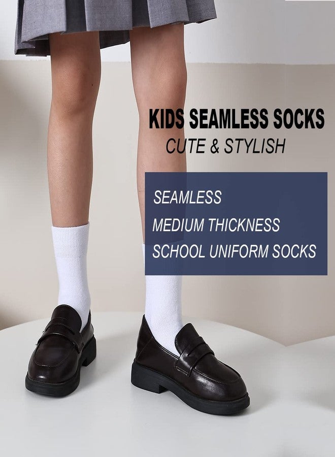 Marchare Girls Crew Socks Seamless Kids Socks Cotton School Socks White 6 Pack - Image 3