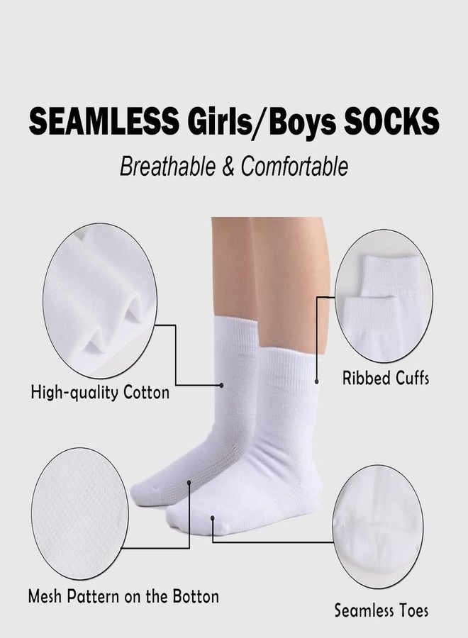 Marchare Girls Crew Socks Seamless Kids Socks Cotton School Socks White 6 Pack - Image 4