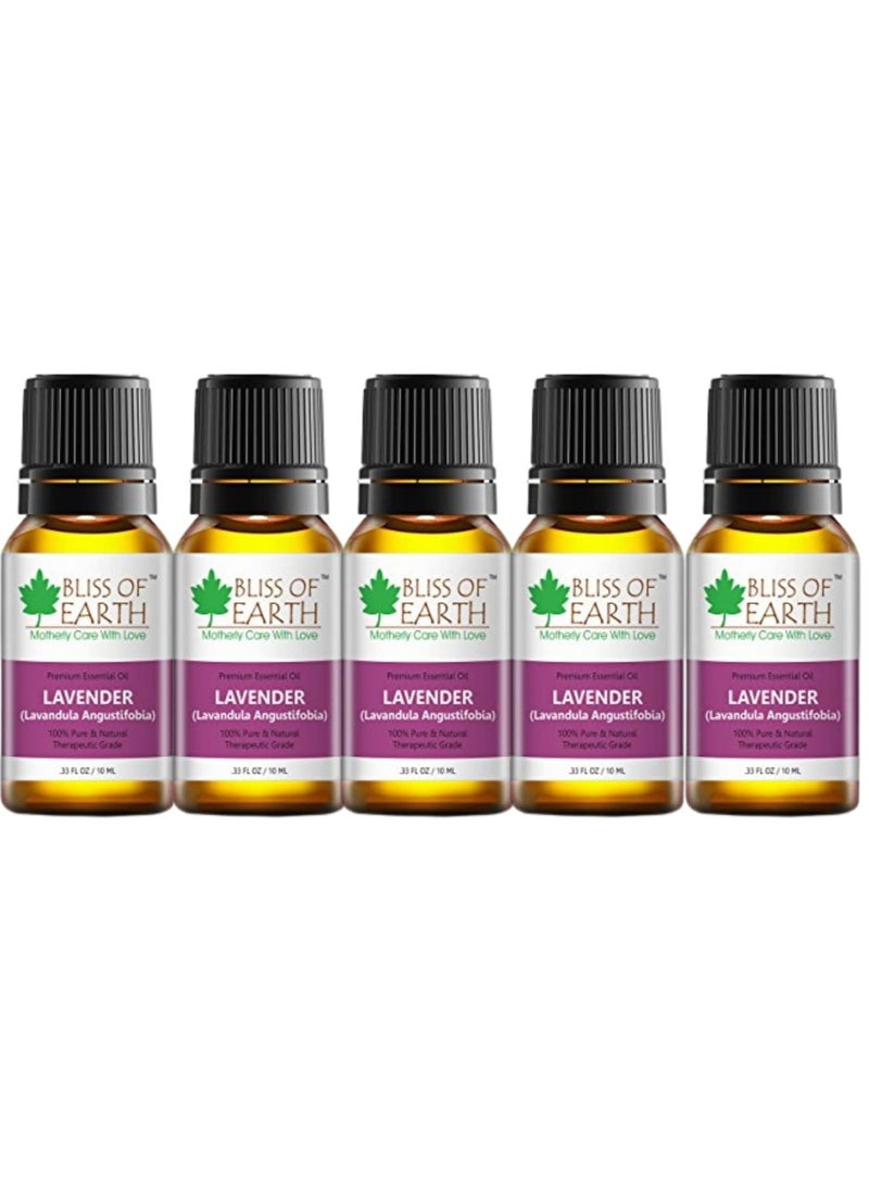 BLISS OF EARTH 100% Pure Lavender Essential Oil, 10ml Pack of 5  - Image 1