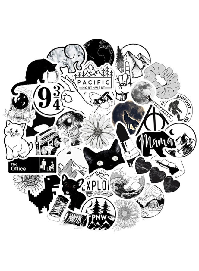 50-Piece Black and White Stickers Waterproof Graffiti Vinyl Stickers for Laptop Cars - Image 2
