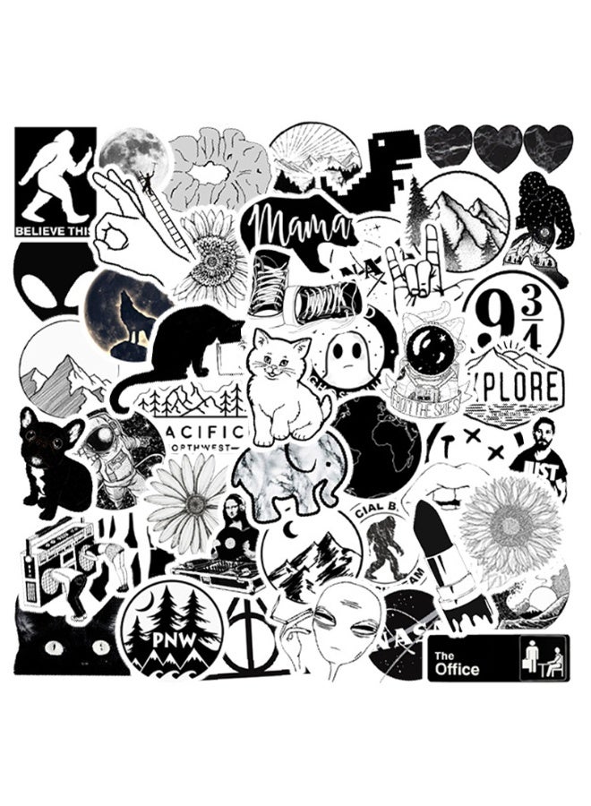 50-Piece Black and White Stickers Waterproof Graffiti Vinyl Stickers for Laptop Cars - Image 1
