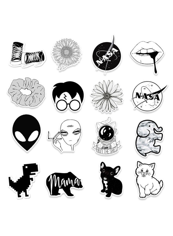 50-Piece Black and White Stickers Waterproof Graffiti Vinyl Stickers for Laptop Cars - Image 3