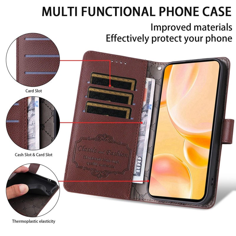 erorex For Honor X70 5G Litchi Texture RFID Blocking 3-Card Wallet Leather Phone Case(Brown) - Image 3