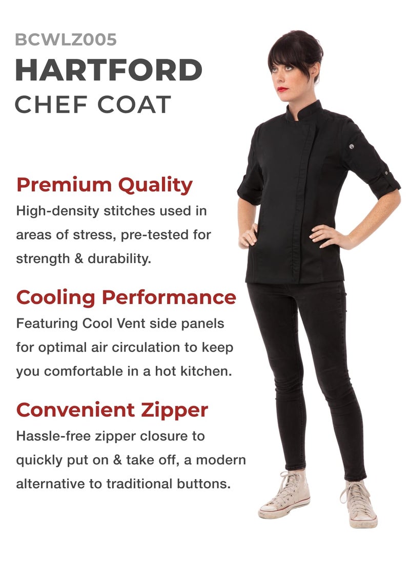 Chef Works Women's Hartford Chef Coat, Black, Medium - Image 2