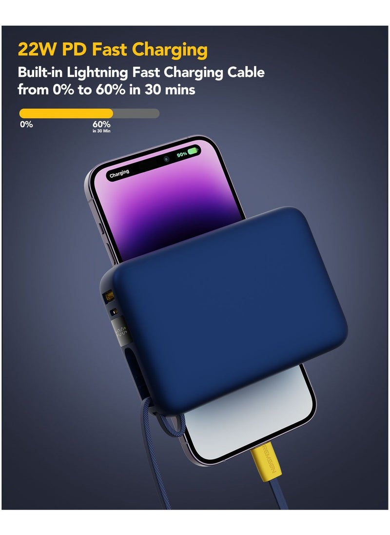 Remson - Remson Revo Charge 20,000 mAh 22.5W Power Bank QC 3.0 PD Charging USB-A/USB-C Output Ports with Built-in Type-C Hanging Cable and Lightning Cable Compatible for iPhone, Android and Other Smartphones - Image 1