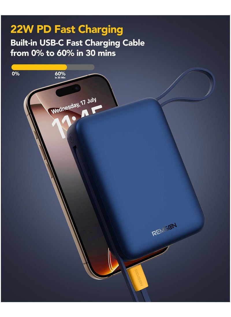 Remson - Remson Revo Charge 20,000 mAh 22.5W Power Bank QC 3.0 PD Charging USB-A/USB-C Output Ports with Built-in Type-C Hanging Cable and Lightning Cable Compatible for iPhone, Android and Other Smartphones - Image 1