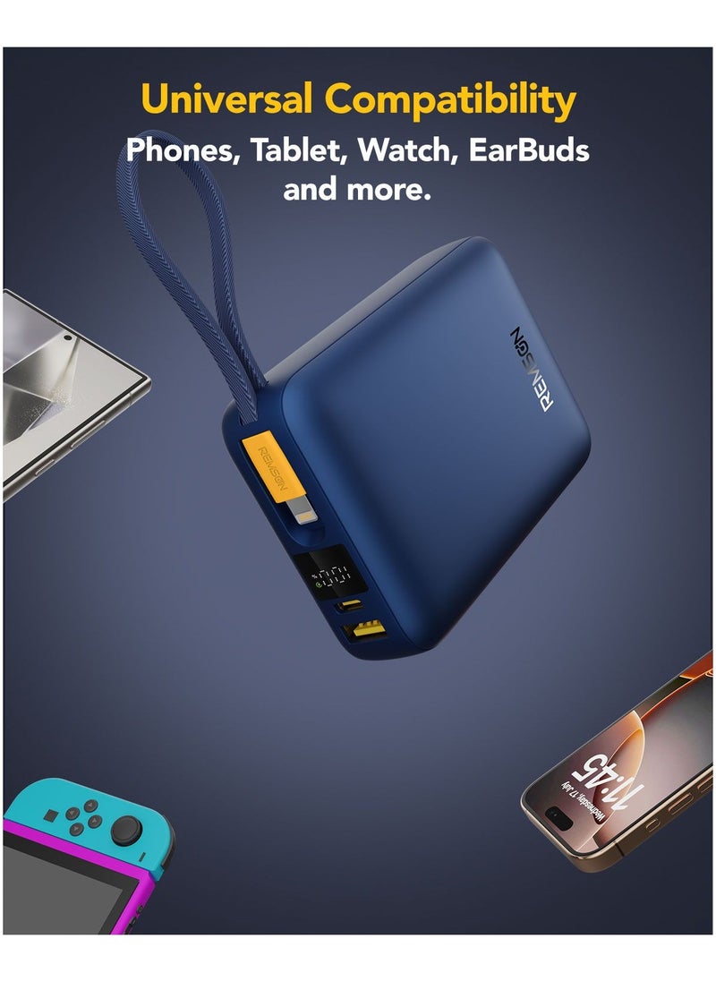 Remson - Remson Revo Charge 20,000 mAh 22.5W Power Bank QC 3.0 PD Charging USB-A/USB-C Output Ports with Built-in Type-C Hanging Cable and Lightning Cable Compatible for iPhone, Android and Other Smartphones - Image 1