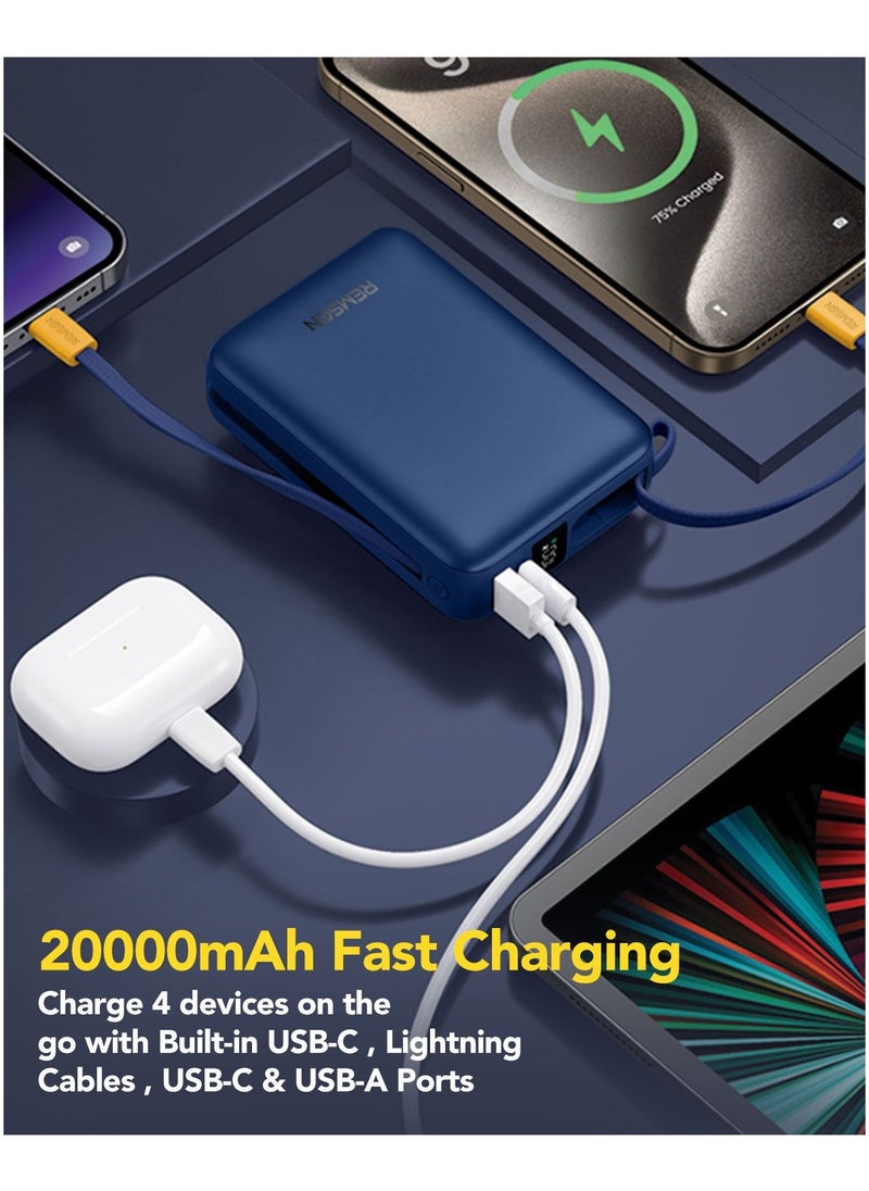Remson - Remson Revo Charge 20,000 mAh 22.5W Power Bank QC 3.0 PD Charging USB-A/USB-C Output Ports with Built-in Type-C Hanging Cable and Lightning Cable Compatible for iPhone, Android and Other Smartphones - Image 1