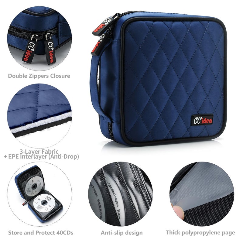 CCidea 40 Capacity CD/DVD Case Holder Portable Disc Wallet Storage Binder Nylon Cd Bag (Blue) - Image 3