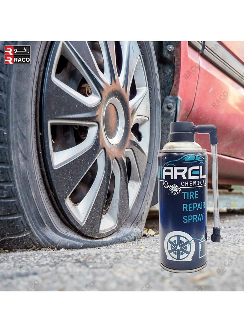 راكو بخاخ إصلاح الإطارات من راكو آريل سريع الإصلاح للثقوب، حل إصلاح الإطارات في حالات الطوارئ، مانع التسرب الفوري ومنفاخ للسيارات والمركبات التجارية الخفيفة والدراجات والدراجات النارية والدراجات - سهل الاستخدام، 450 مل - Image 4