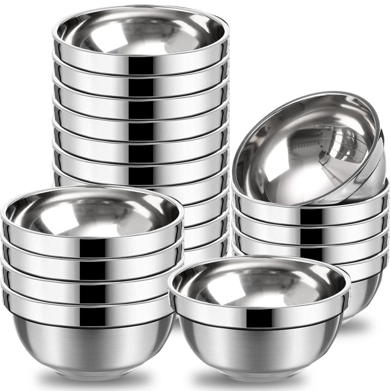 20 Pcs Stainless Steel Bowls Set 17 oz Double Walled Insulated Metal Bowl for Soup Snack Ice Cream Salad Noodles Sauces Serving Easy to Clean 51 x 26 Inch
