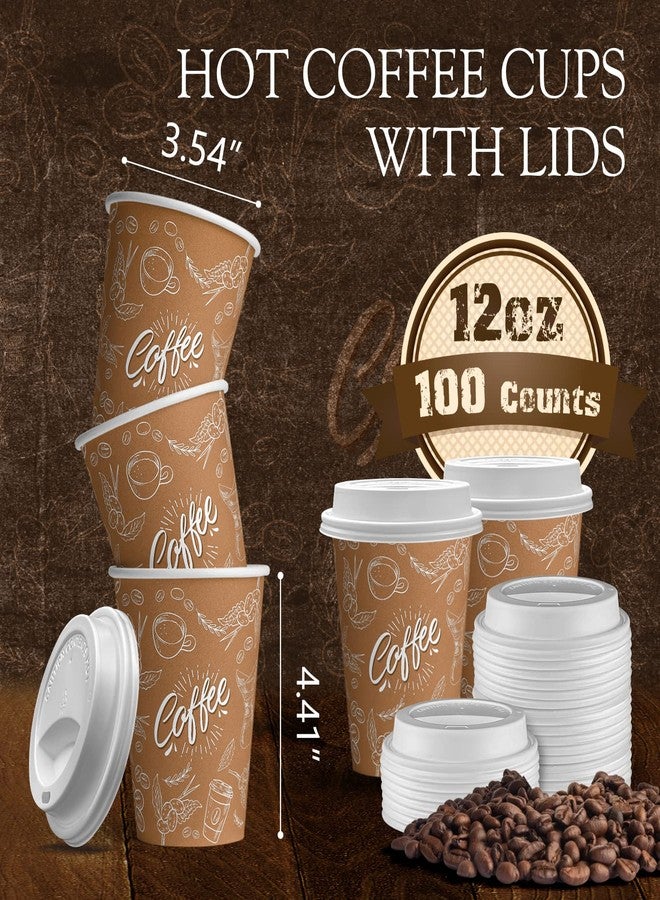 JOYEUX 100 Pack -12 oz Disposable Coffee Cups with Lids, Thickened Coffee Paper Cups -To Go Hot Cups for Party, Beverages, Tea, Hot Chocolate,Water, Juice - Image 2