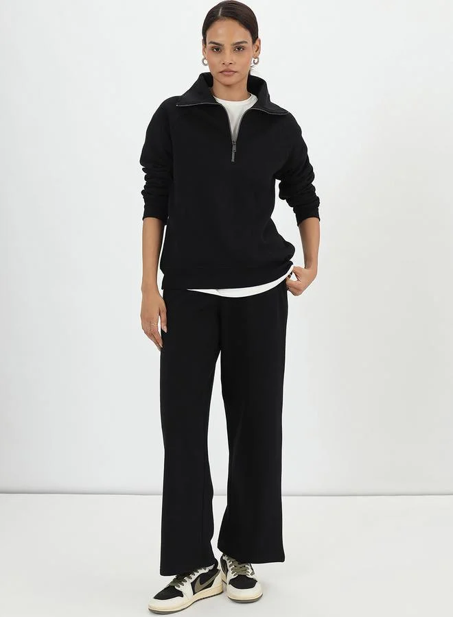 Femmella Black Fleece Half-Zip Sweatshirt