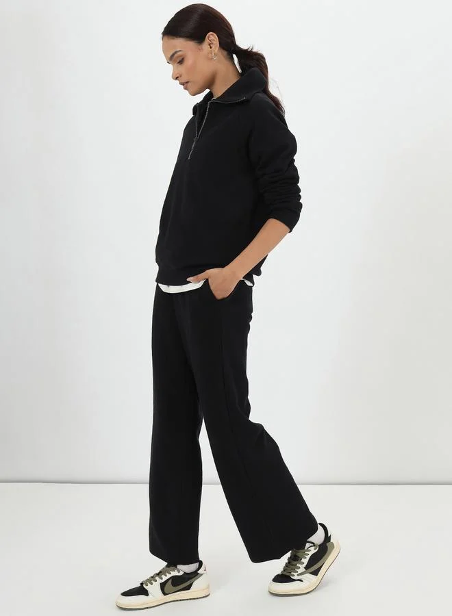 Femmella Black Fleece Half-Zip Sweatshirt