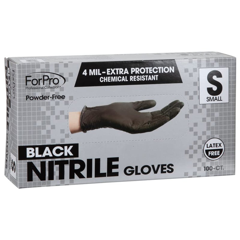 ForPro Professional Collection Disposable Nitrile Gloves, Chemical Resistant, Powder-Free, Latex-Free, Non-Sterile, Food Safe, 4 Mil, Black, Small, 100-Count - Image 2