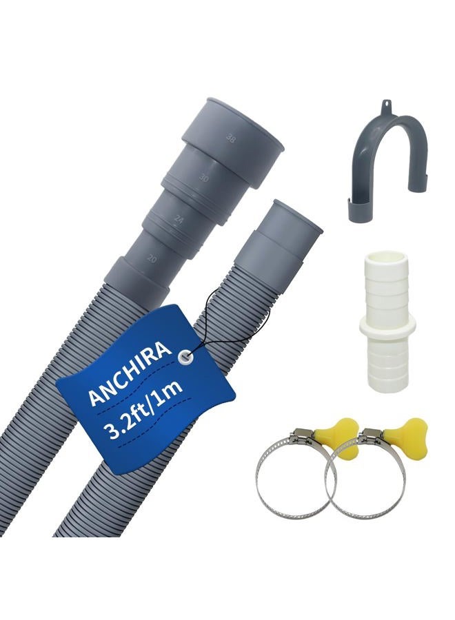 Anchira 3.2 FT Washing Machine Drain Hose, Flexible Dishwasher Drain Hose Extension Kit, Universal Washer Drain Hose, Corrugated Washer Hose with 1 Adapter, 2 Hose Clamps, 1 U-Bend Hose Holder - Image 1