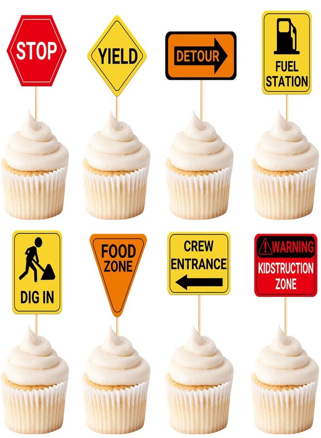 Ercadio 32 Pcs Construction Party Signs Cupcake Toppers Picks Traffic Zone Birthday Signs for Construction Theme Cake Decor Kids Boy Birthday Baby Shower Construction Party Decoration Supplies - Image 1