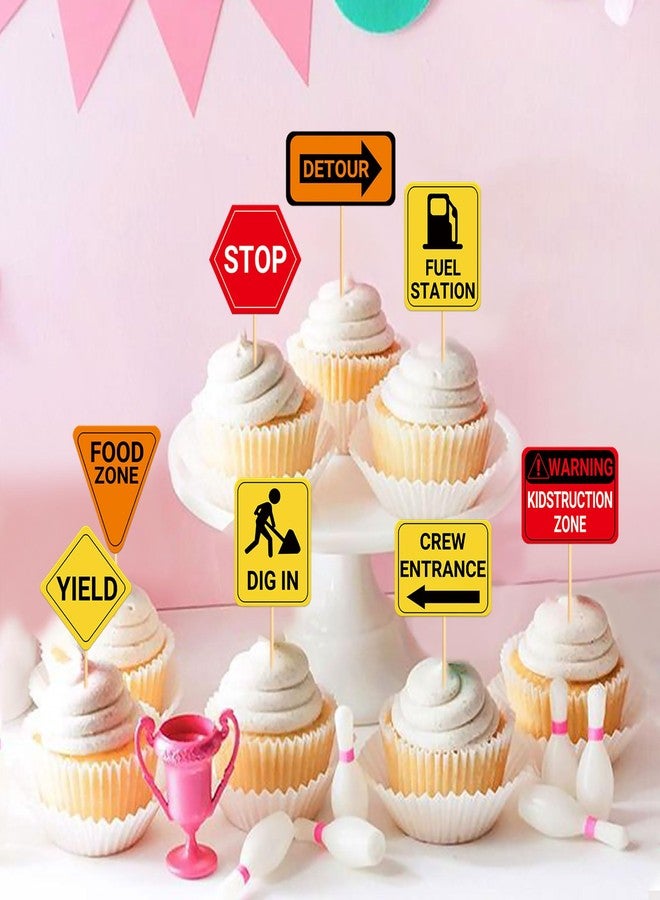 Ercadio 32 Pcs Construction Party Signs Cupcake Toppers Picks Traffic Zone Birthday Signs for Construction Theme Cake Decor Kids Boy Birthday Baby Shower Construction Party Decoration Supplies - Image 4