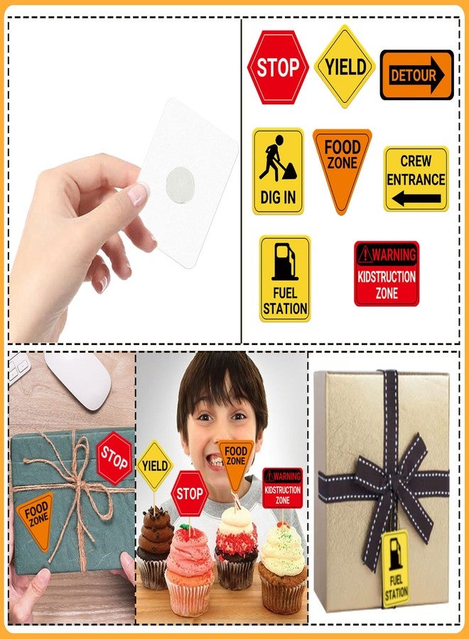 Ercadio 32 Pcs Construction Party Signs Cupcake Toppers Picks Traffic Zone Birthday Signs for Construction Theme Cake Decor Kids Boy Birthday Baby Shower Construction Party Decoration Supplies - Image 3