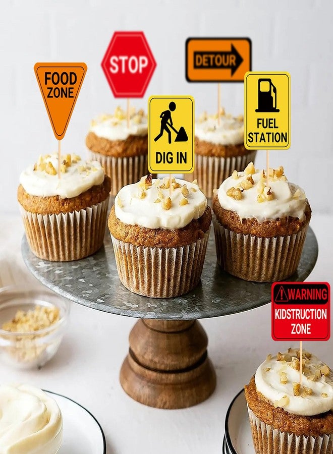 Ercadio 32 Pcs Construction Party Signs Cupcake Toppers Picks Traffic Zone Birthday Signs for Construction Theme Cake Decor Kids Boy Birthday Baby Shower Construction Party Decoration Supplies - Image 5
