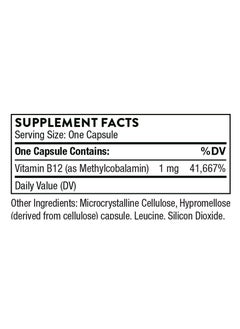 Thorne Vitamin B12 as Methycobalamin - 60 Capsules Dietary Supplement  - Image 2