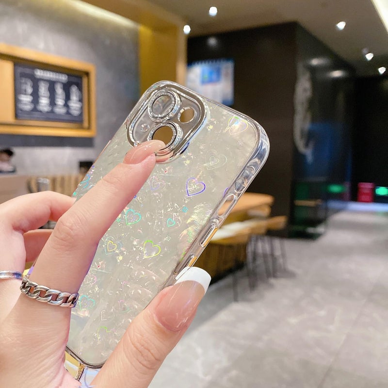 Mobistyle PC + Silicone Designed For iPhone 14 | Camera Lens Protection |Heart Pattern Print Design For Women Teen Girls Phone Back Cover Case (Heart White) - Image 5