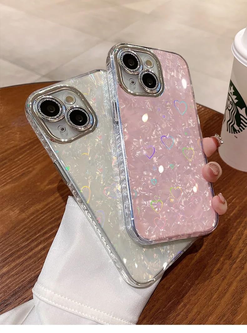 Mobistyle PC + Silicone Designed For iPhone 14 | Camera Lens Protection |Heart Pattern Print Design For Women Teen Girls Phone Back Cover Case (Heart White) - Image 4