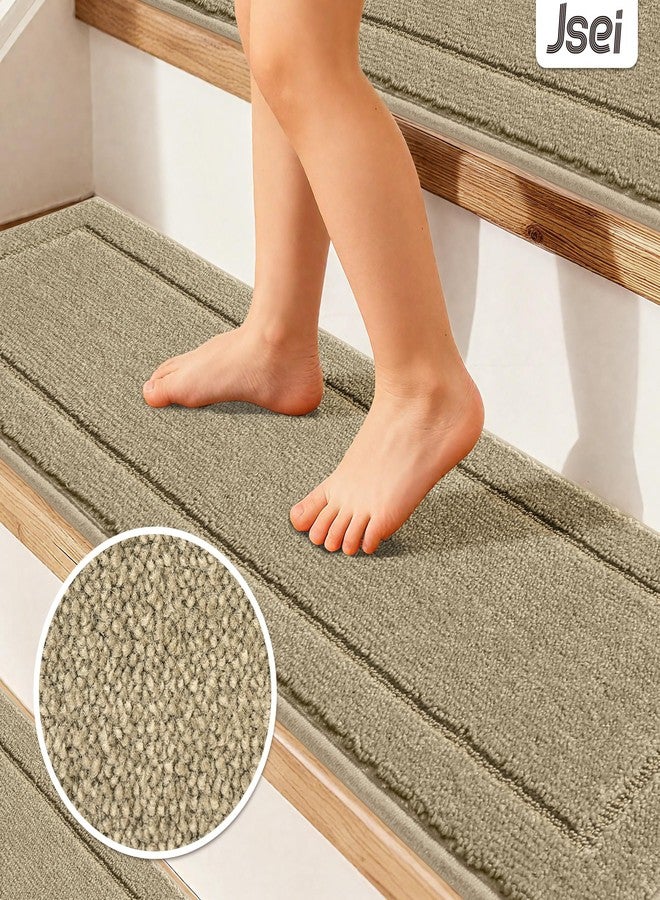 JSEI Non-Slip Stair Treads for Wooden Steps Indoor, 15 Pack 8" X 30" Edging Stair Rugs with TPE Backing, 0.4" Thick Carpet Stair Treads for Kids Elders & Pets, 100% Polyester Soft Stair Runners, Beige - Image 3