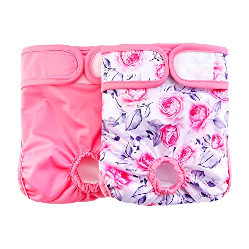Qpets® Diaper for Dogs Female, 2 Pack Pet Use Soft Reusable Female Dog Diapers, 120ml Water Absorbption Comfort Reusable Doggy Diapers for Female Dogs & Puppy(M, Recommended Waist 14''-20'') - Image 1