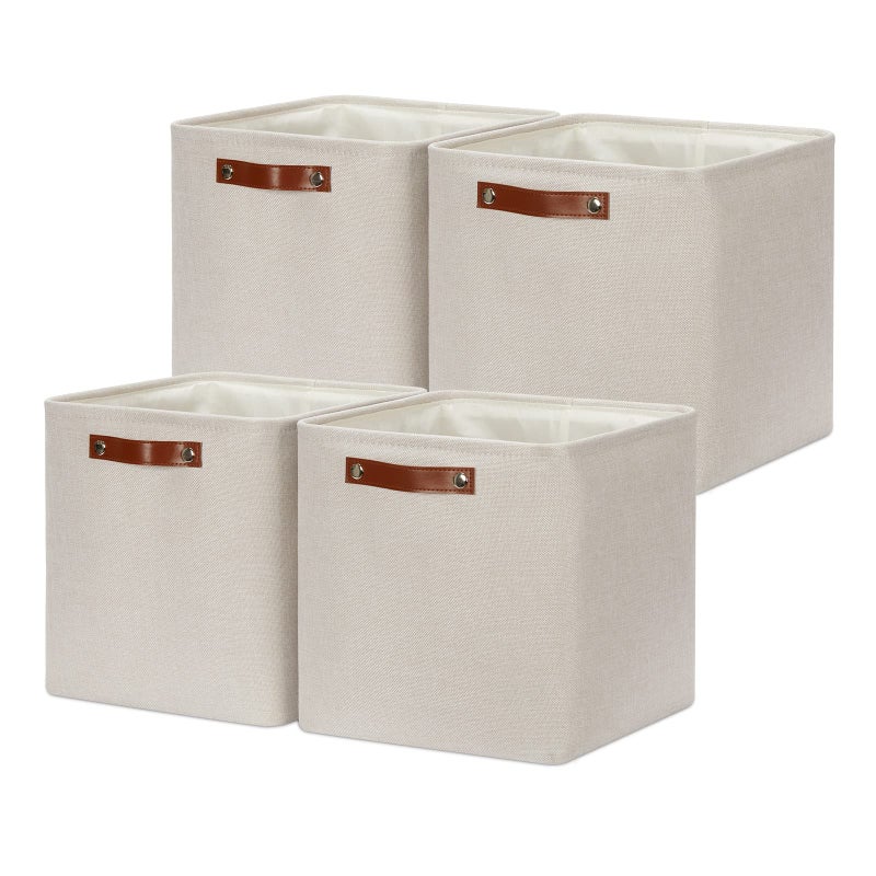DULLEMELO Baskets For Organizing Cube Storage Bins 12x12 Storage for Toys Books and Clothes Foldable Storage Bin for Office Home Shelves Closets Organizing4 Pack  12 Beige