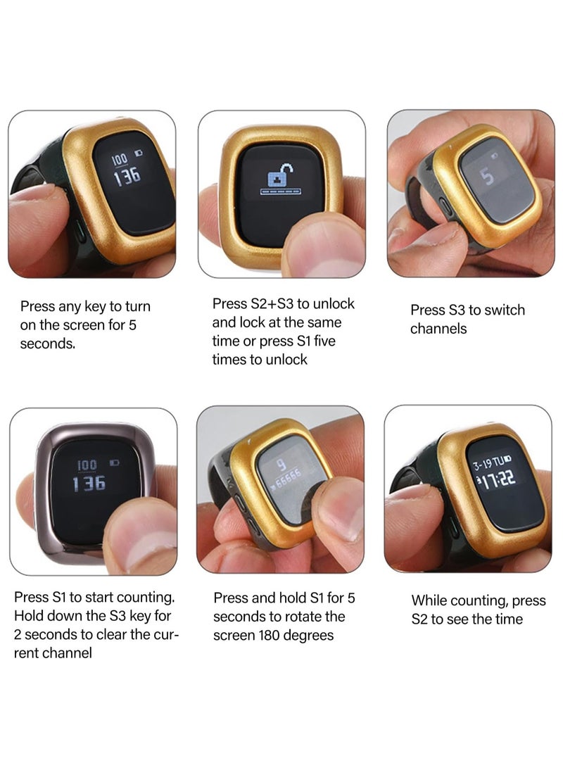 الفاتحة شاشة OLED Zikr Ring Flex Lite مقاس قياسي حلقة ذكية لعد التسبيح مع اتصال بلوتوث لـ 5 تذكيرات يومية للصلاة - 20 مم باللون الأسود - Image 4