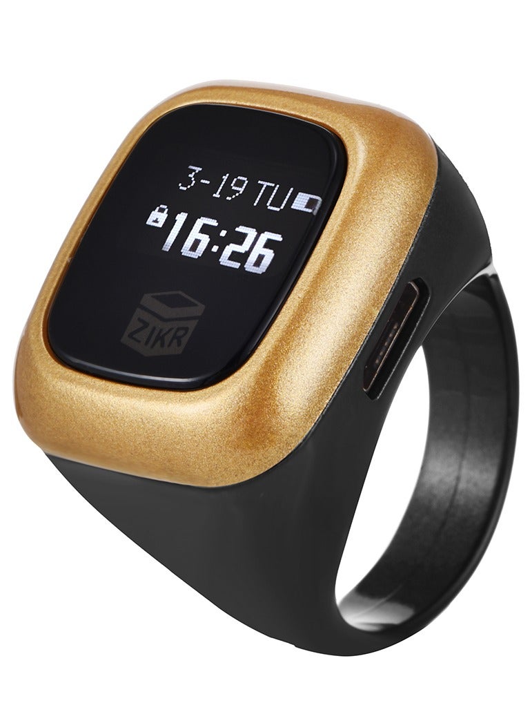الفاتحة شاشة OLED Zikr Ring Flex Lite مقاس قياسي حلقة ذكية لعد التسبيح مع اتصال بلوتوث لـ 5 تذكيرات يومية للصلاة - 20 مم باللون الأسود - Image 1