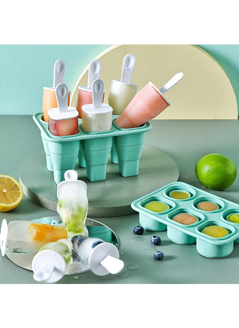 Generic Silicone Ice Pop Molds, Collapsible Popsicles Molds Ice Cream Make Tool, Easy Release Ice Cream Mold Food Grade Reusable Popsicle Molds with Drip-Guards (Mint Green)  - Image 1