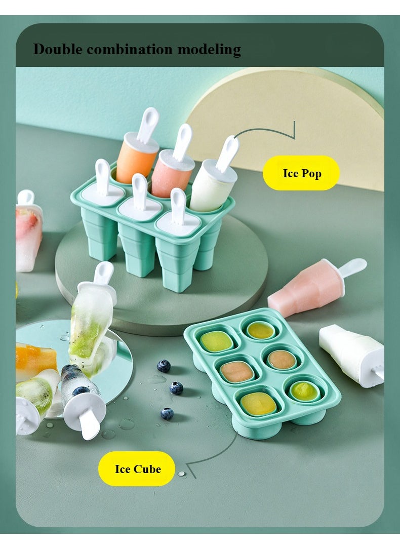 Generic Silicone Ice Pop Molds, Collapsible Popsicles Molds Ice Cream Make Tool, Easy Release Ice Cream Mold Food Grade Reusable Popsicle Molds with Drip-Guards (Mint Green)  - Image 2