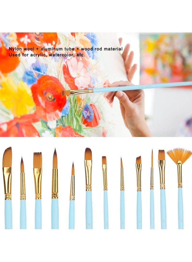 Oasisgalore 12PCs Nylon Oil Paint Brushes - Acrylic & Watercolor Brush Set for Kids (Blue) - Image 4
