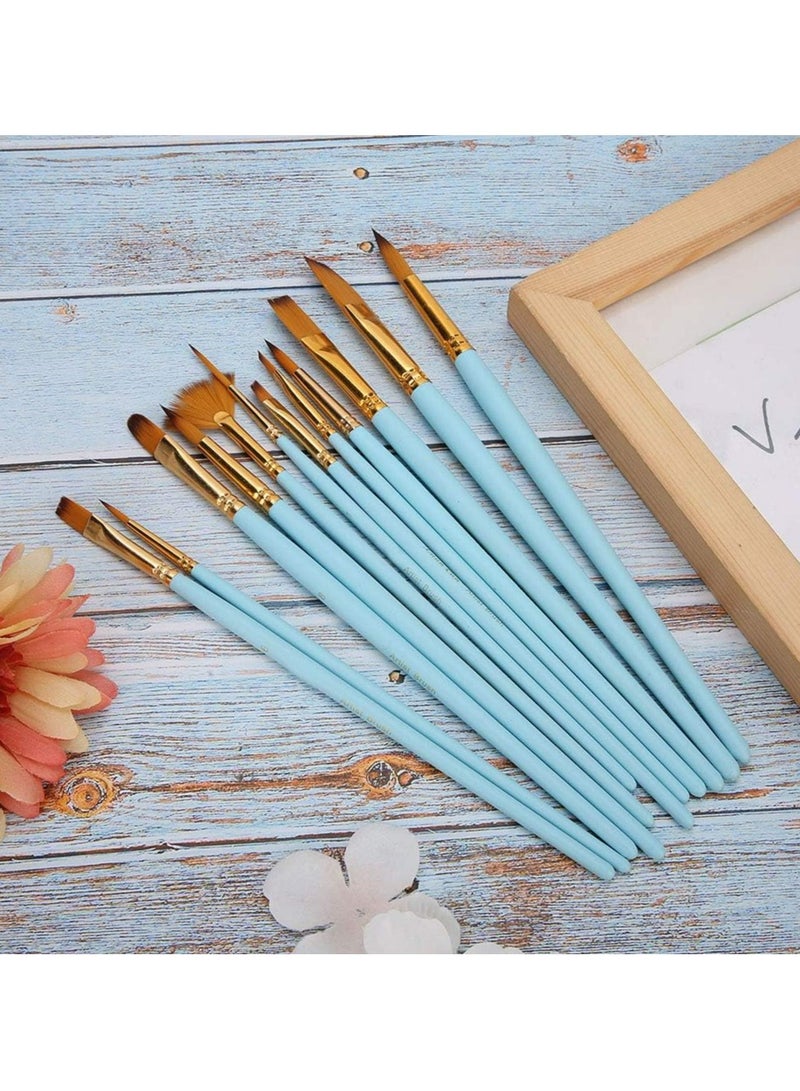 Oasisgalore 12PCs Nylon Oil Paint Brushes - Acrylic & Watercolor Brush Set for Kids (Blue) - Image 3