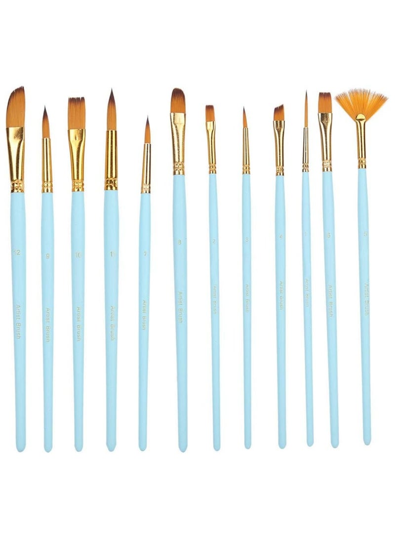 Oasisgalore 12PCs Nylon Oil Paint Brushes - Acrylic & Watercolor Brush Set for Kids (Blue) - Image 1