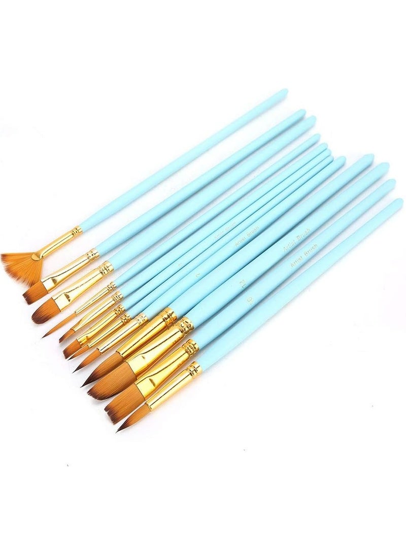 Oasisgalore 12PCs Nylon Oil Paint Brushes - Acrylic & Watercolor Brush Set for Kids (Blue) - Image 2