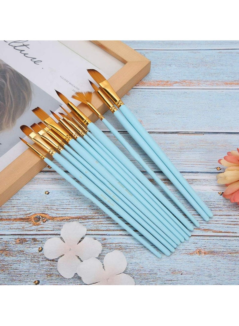 Oasisgalore 12PCs Nylon Oil Paint Brushes - Acrylic & Watercolor Brush Set for Kids (Blue) - Image 5