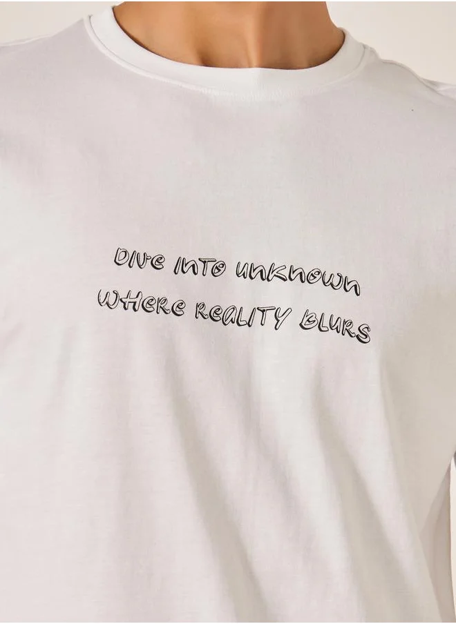 Styli Slogan Print Regular Fit T-Shirt and Short Pyjama Set