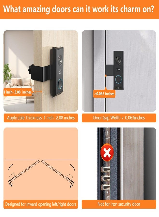 PEF Anti Theft Doorbell Mount for Eufy E340, No-Drill Adjustable Doorbell Camera Mount Compatible with Eufy Doorbell, Not Block Doorbell Sensor, Apartment Doorbell Holder for Renters, Black - Image 2