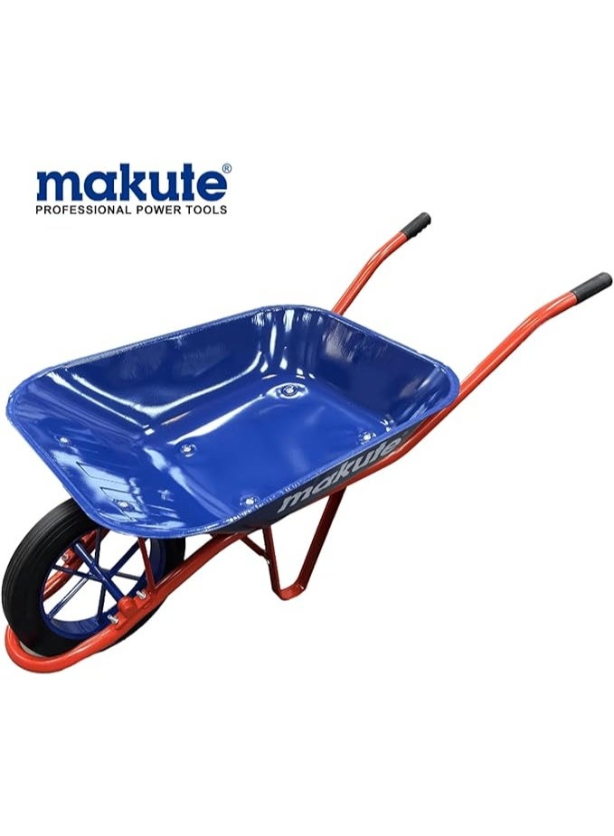 makute Heavy Duty Wheel Barrow 130kg Capacity with 60L Steel Tray, 15x3 Inch Air Wheel, Powder Coated Steel Body, Ergonomic Handle for Garden Construction Warehouse MKWB1160 - Image 2