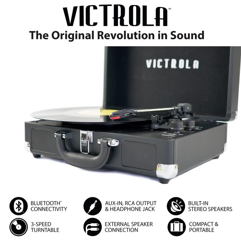 Victrola Vintage 3-Speed Bluetooth Portable Suitcase Record Player with Built-in Speakers | Upgraded Turntable Audio Sound| Includes Extra Stylus | Mint (VSC-550BT-HOM) - Image 3