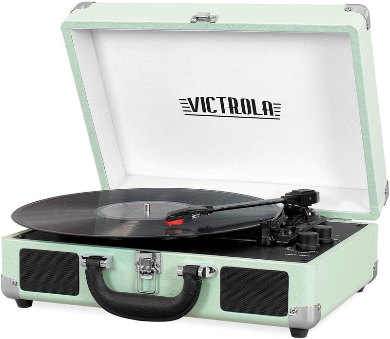 Victrola Vintage 3-Speed Bluetooth Portable Suitcase Record Player with Built-in Speakers | Upgraded Turntable Audio Sound| Includes Extra Stylus | Mint (VSC-550BT-HOM) - Image 1