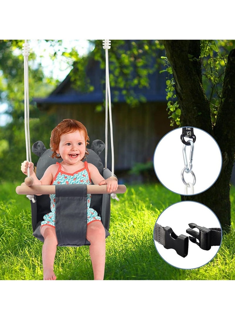 DubaiGallery Baby Swing Seat, Yuchen Baby Canvas Hanging Swing Seat, Toddler Swing Indoor & Outdoor Infant Hanging Swing Chair with Canvas Cushion, Swing Sets for Baby Hammock Toy Backyard (Grey) - Image 1