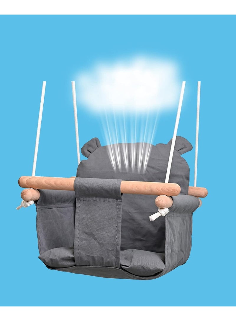 DubaiGallery Baby Swing Seat, Yuchen Baby Canvas Hanging Swing Seat, Toddler Swing Indoor & Outdoor Infant Hanging Swing Chair with Canvas Cushion, Swing Sets for Baby Hammock Toy Backyard (Grey) - Image 2