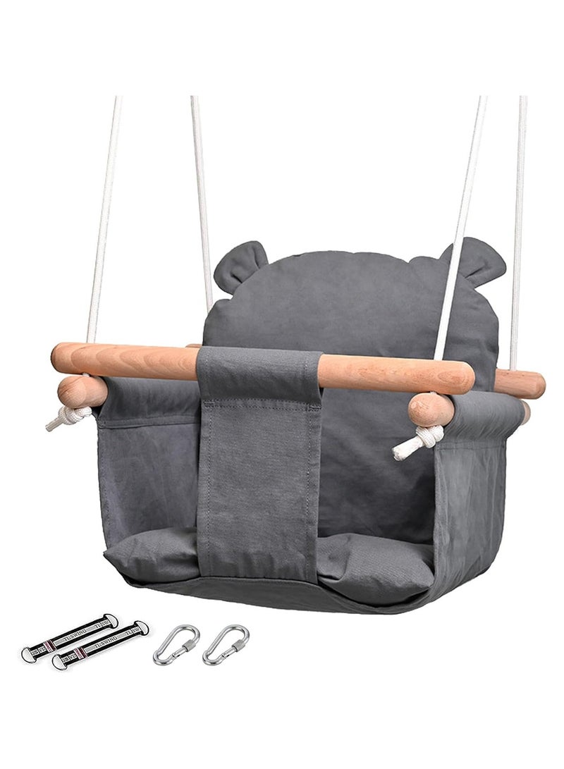 DubaiGallery Baby Swing Seat, Yuchen Baby Canvas Hanging Swing Seat, Toddler Swing Indoor & Outdoor Infant Hanging Swing Chair with Canvas Cushion, Swing Sets for Baby Hammock Toy Backyard (Grey) - Image 3