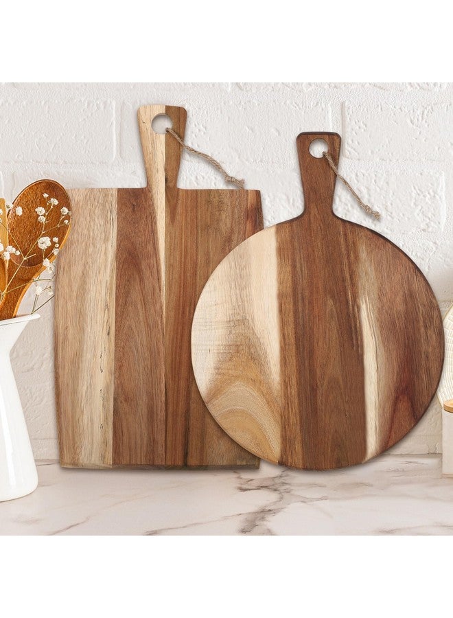 Hsei 2 Pcs Acacia Wood Cutting Board with Handle Wooden Charcuterie Board Large Paddle Carving Chopping Set Butter Serving Tray for Cheese Meat Fruit Pizza Bread Baking(Classic Handle) - Image 1