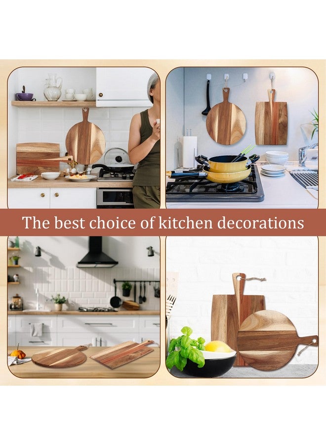 Hsei 2 Pcs Acacia Wood Cutting Board with Handle Wooden Charcuterie Board Large Paddle Carving Chopping Set Butter Serving Tray for Cheese Meat Fruit Pizza Bread Baking(Classic Handle) - Image 3