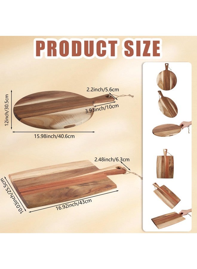 Hsei 2 Pcs Acacia Wood Cutting Board with Handle Wooden Charcuterie Board Large Paddle Carving Chopping Set Butter Serving Tray for Cheese Meat Fruit Pizza Bread Baking(Classic Handle) - Image 2